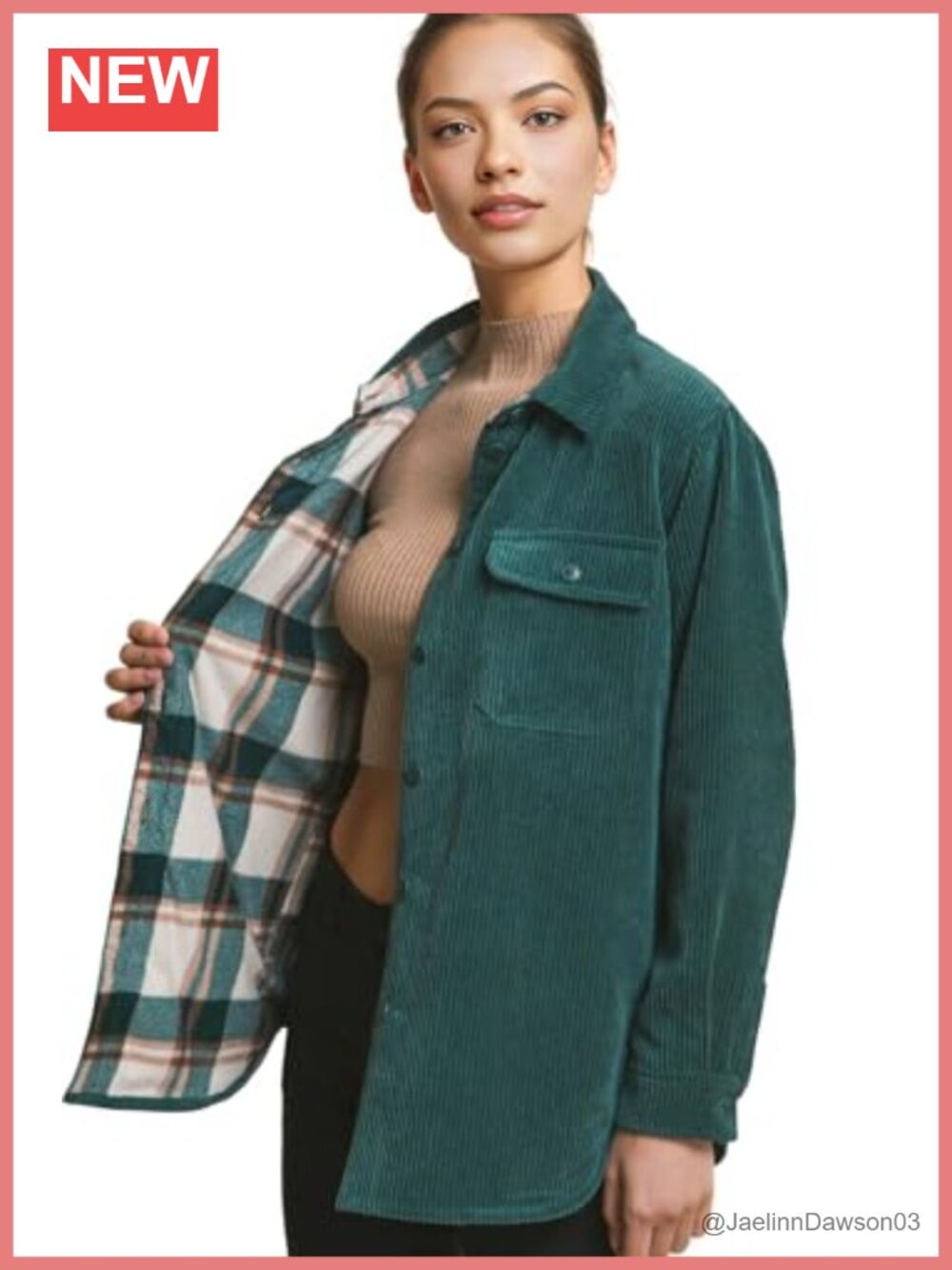 Reversible Corduroy Plaid Flannel Shacket Button Down Casual Jacket